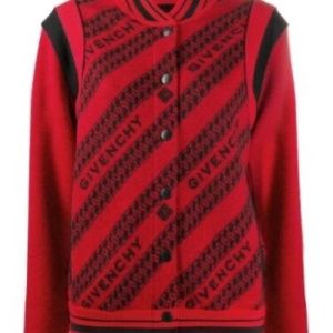 $2500 Authentic Givenchy Red Oversized Bomber Wool Jacket Logo Print sz XS